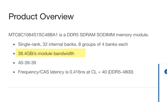 Screenshot of the Newark page about Micron RAM memory module